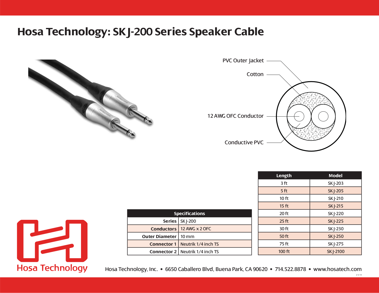 Hosa SKJ-230, SKJ-215, SKJ-220, SKJ-225, SKJ-250 Specifications