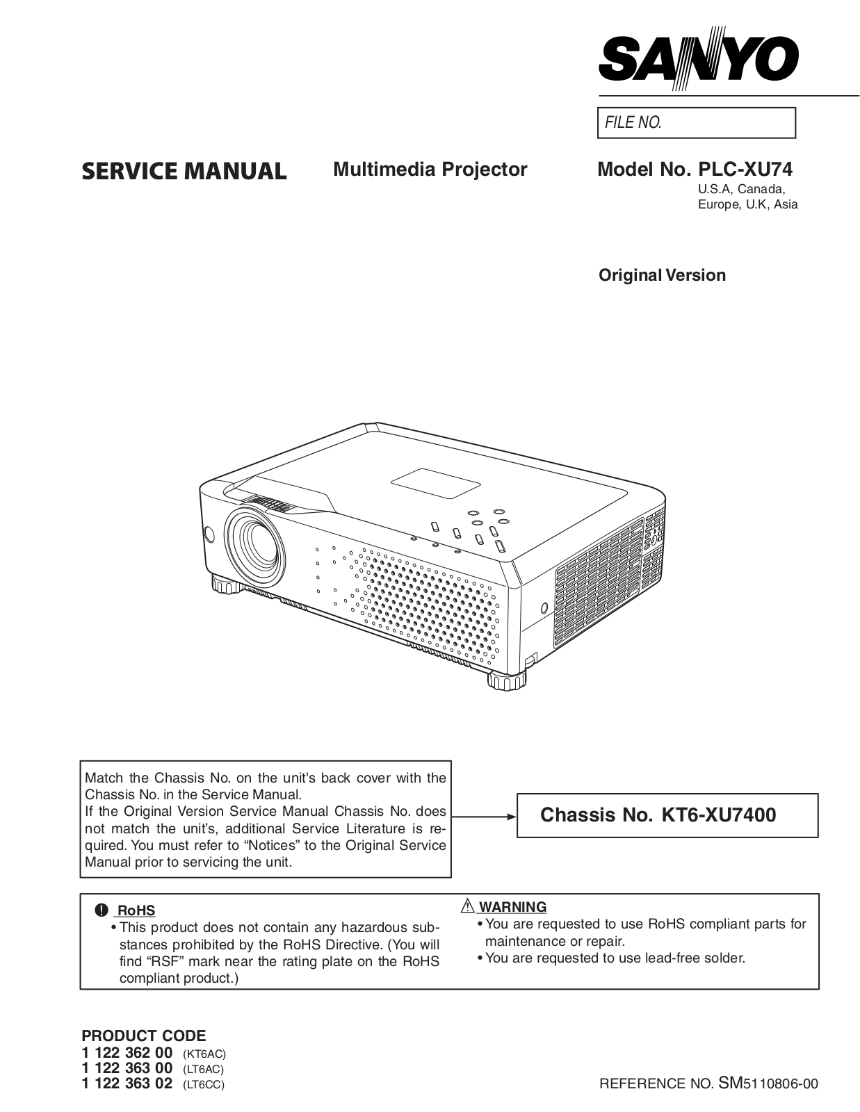 Sanyo PLCXU-74 Service manual