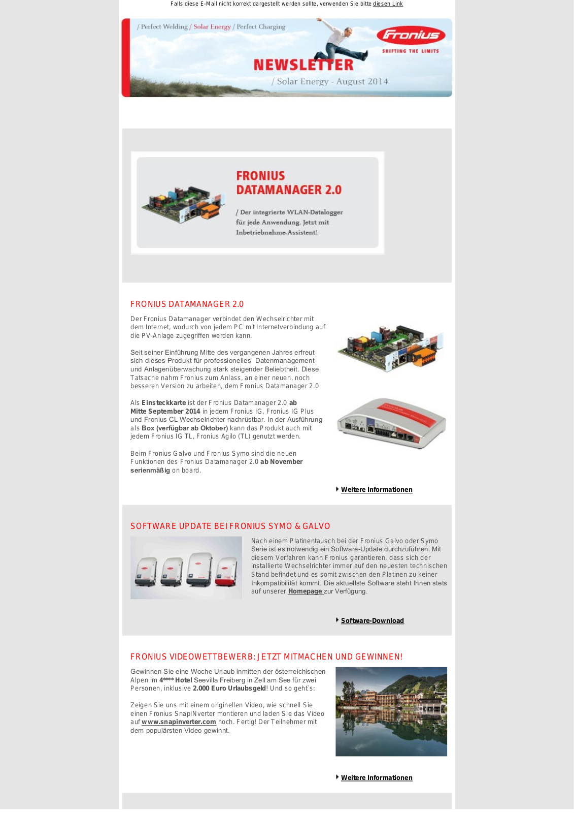 Fronius Newsletter Solar Fronius Austria August 2014 Mailer