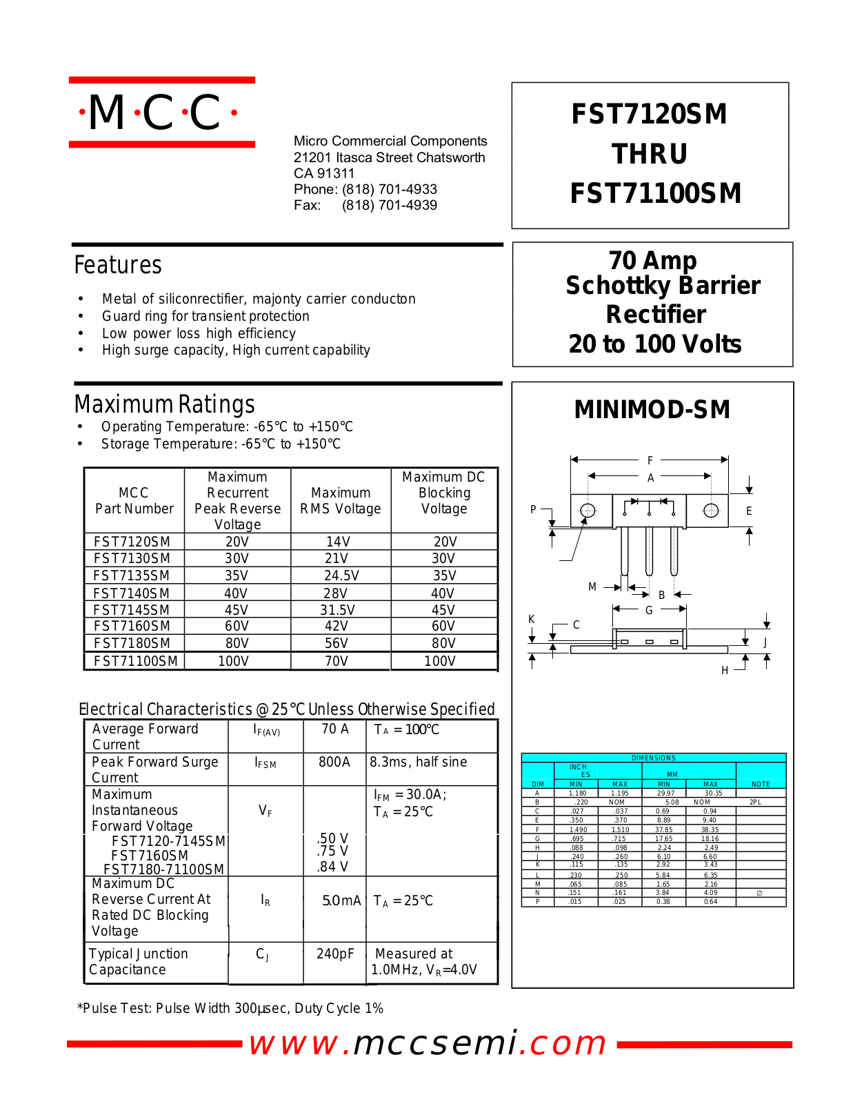 MCC FST7180SM, FST7160SM, FST7140SM, FST7130SM, FST7120SM Datasheet