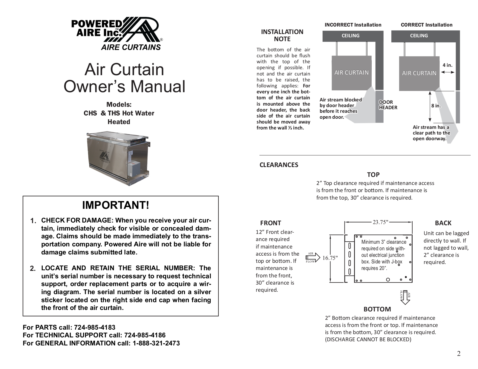 Powered Aire CHS Series, THS Series Owner's Manual