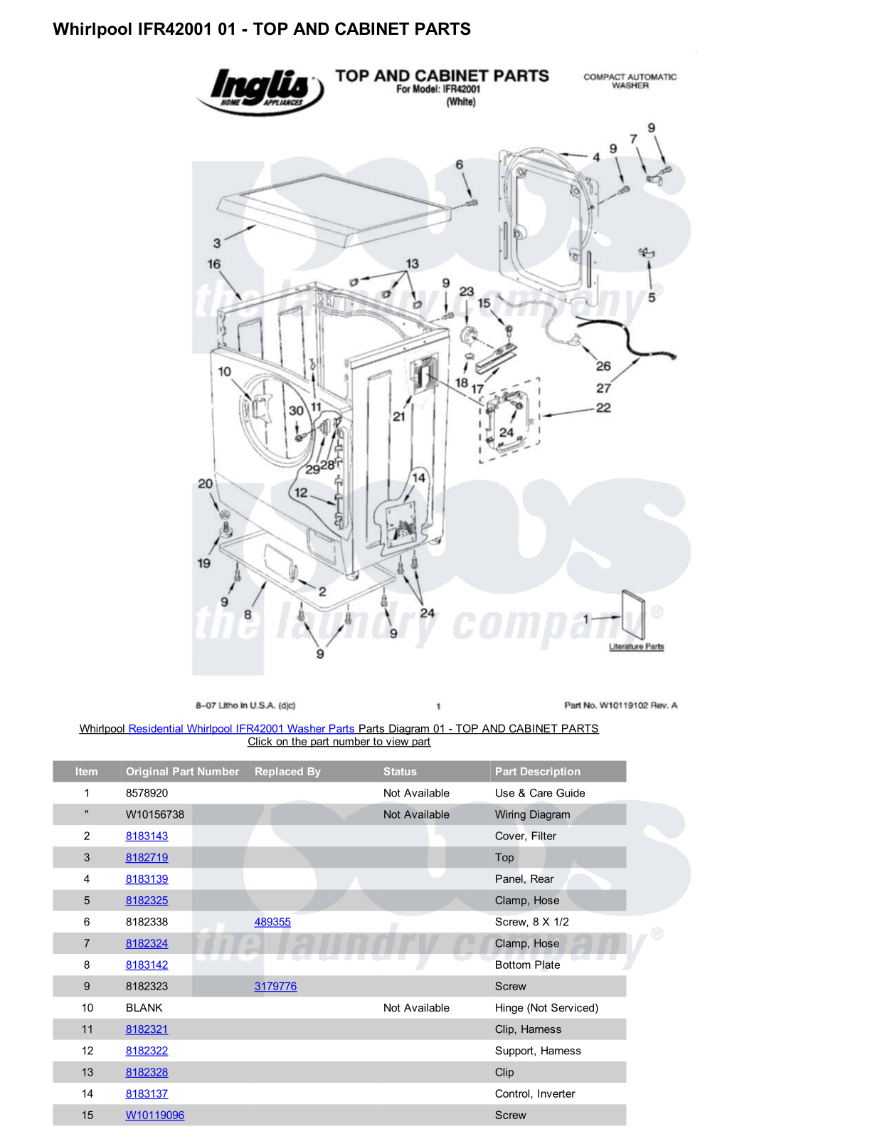 Whirlpool IFR42001 Parts Diagram