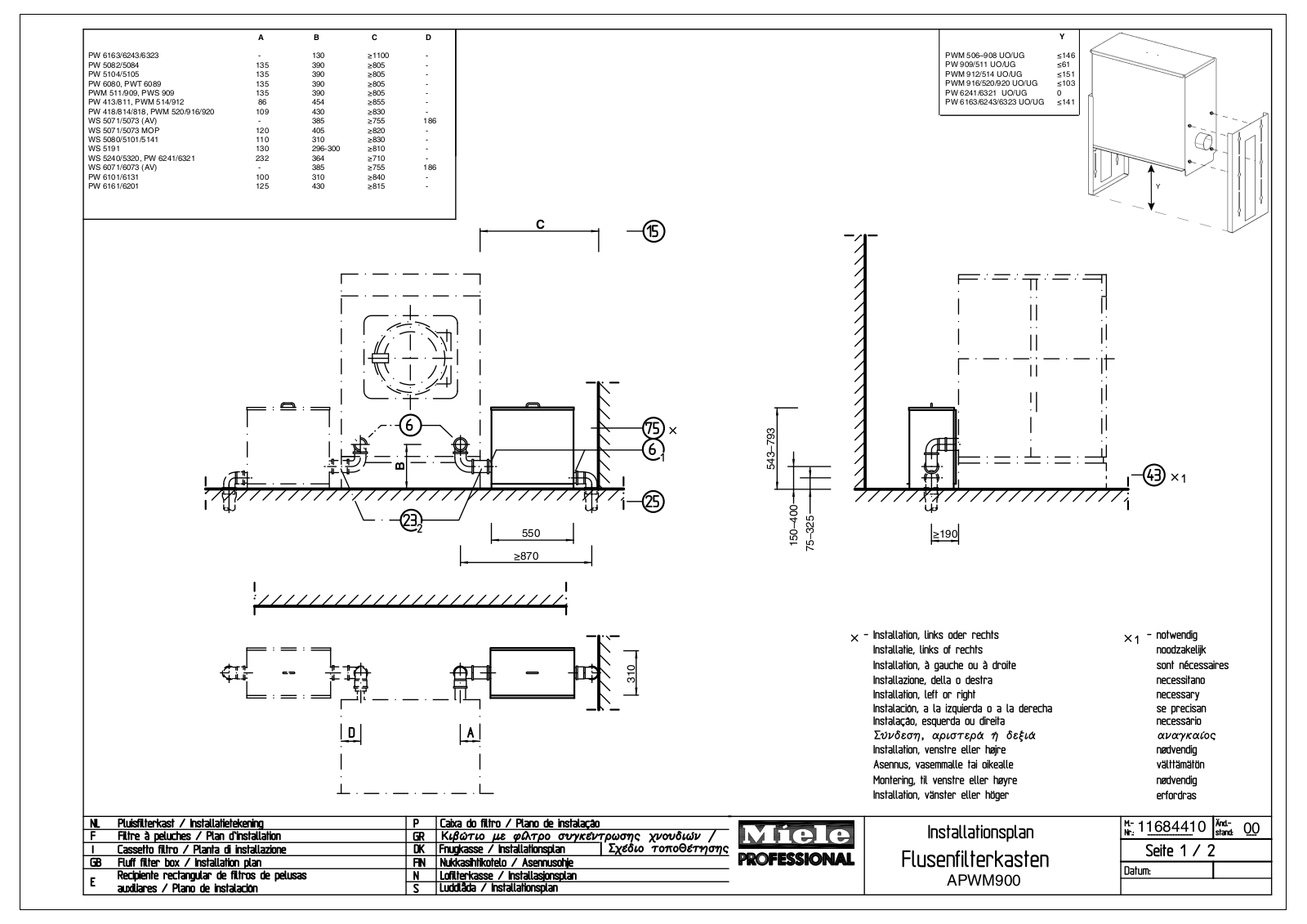 Miele APWM 900 Installation diagram