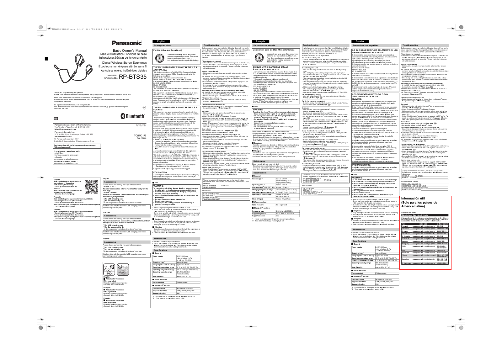 Panasonic of North America RP BTS35 User Manual