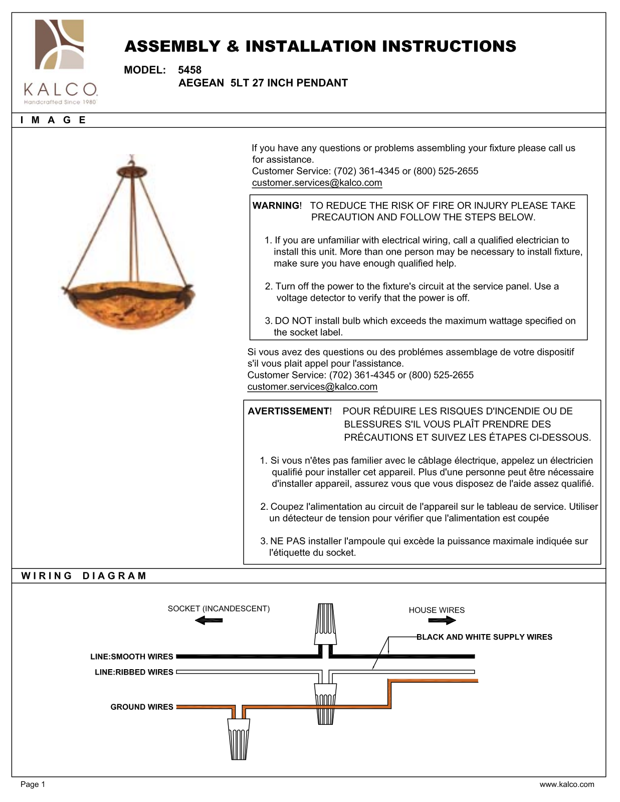 Kalco 5458BART, 5458FCBUDDA, 5458MGALAB, 5458MGECRU, 5458TOECRU Assembly Guide