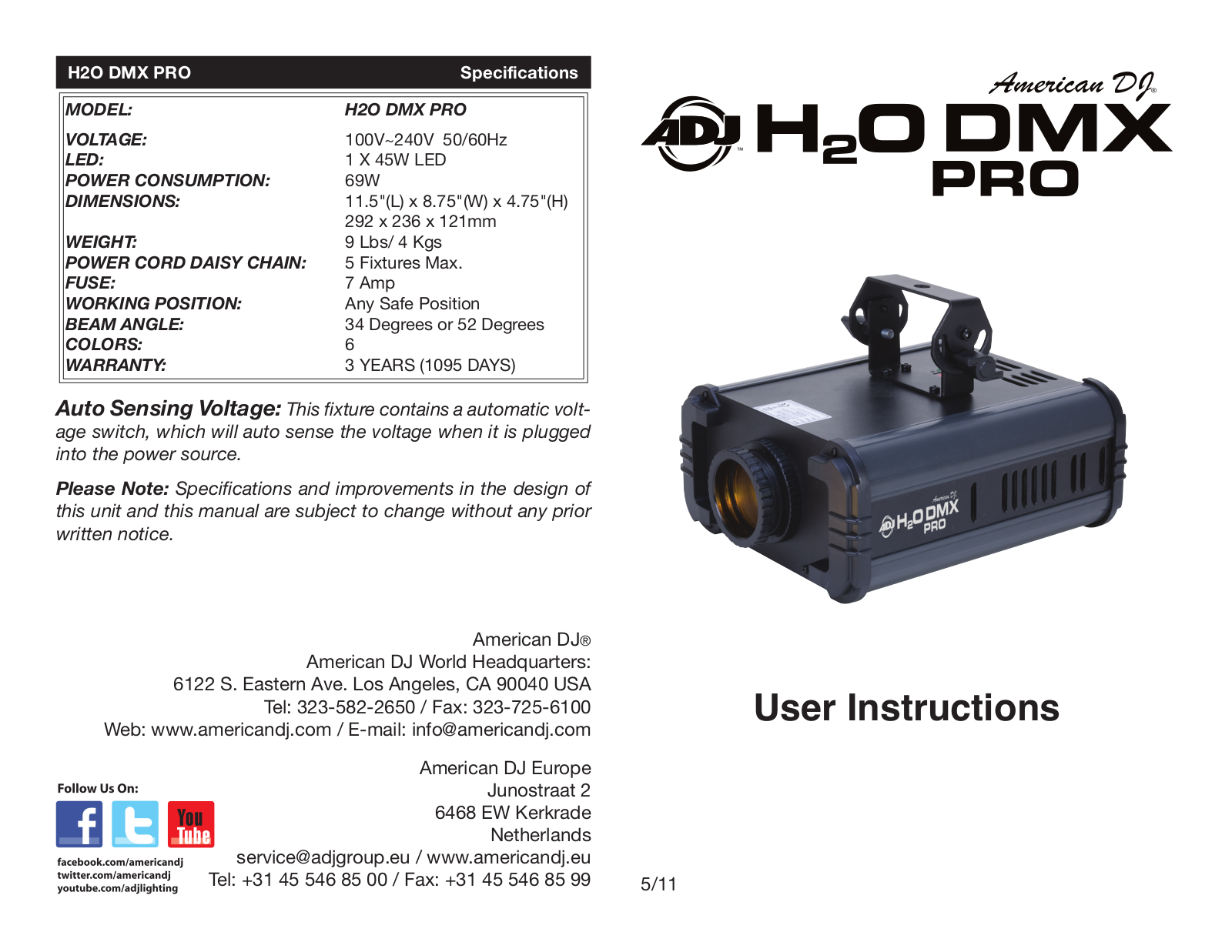 Adj H2O DMX PRO User Manual