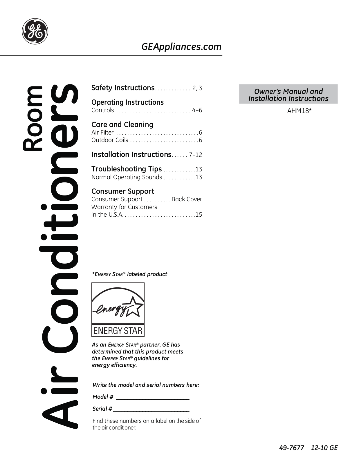 GE AHM18 User Manual