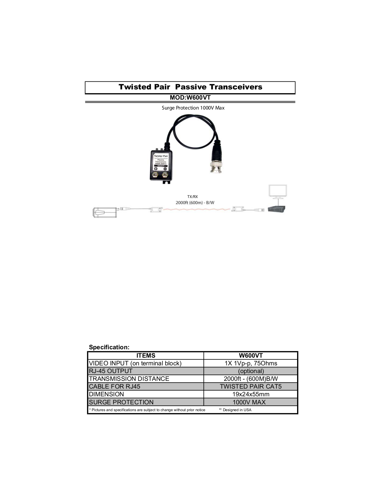 COP-USA W600VT Specsheet