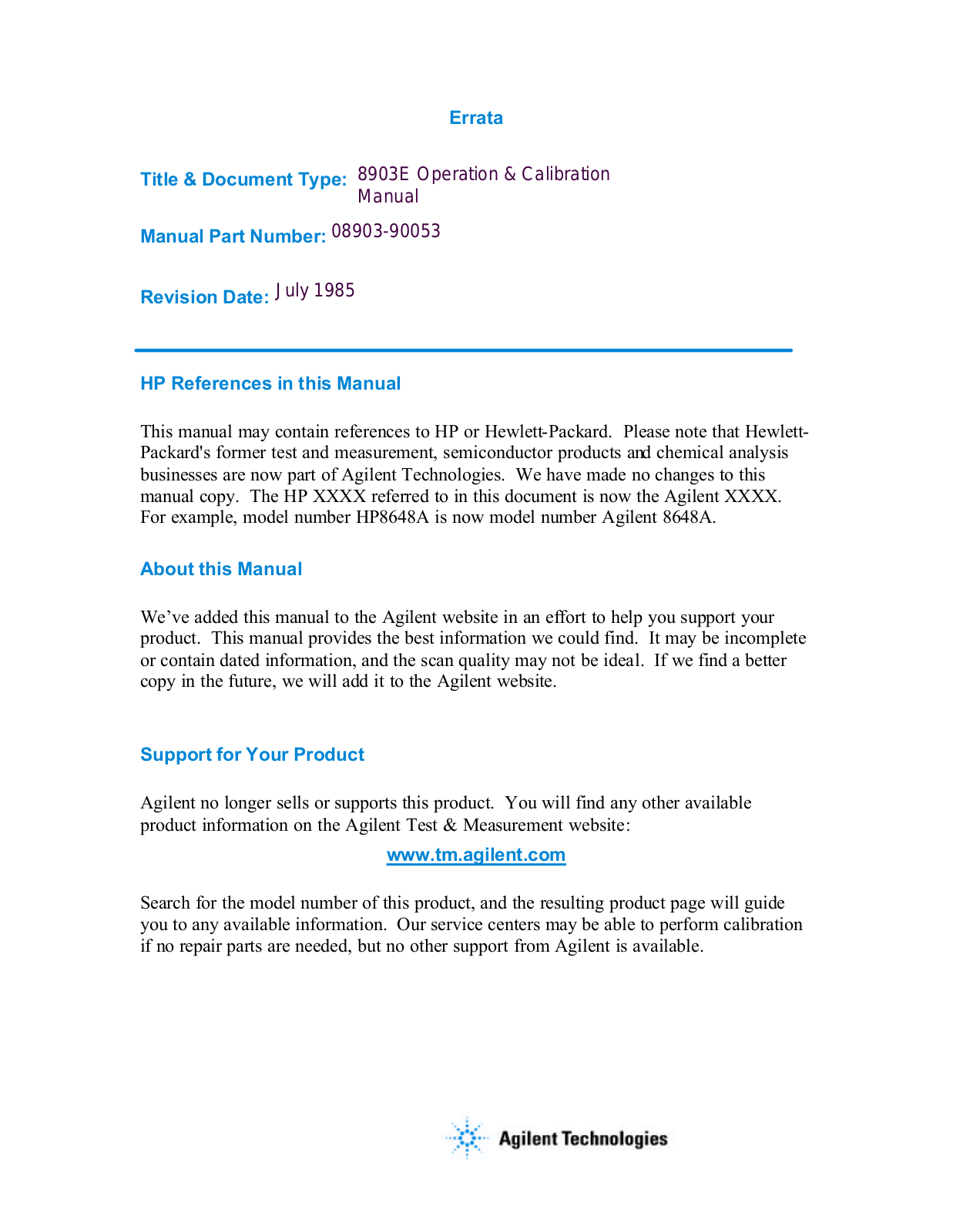 Agilent 8903E Operator Manual - ManualMachine.com