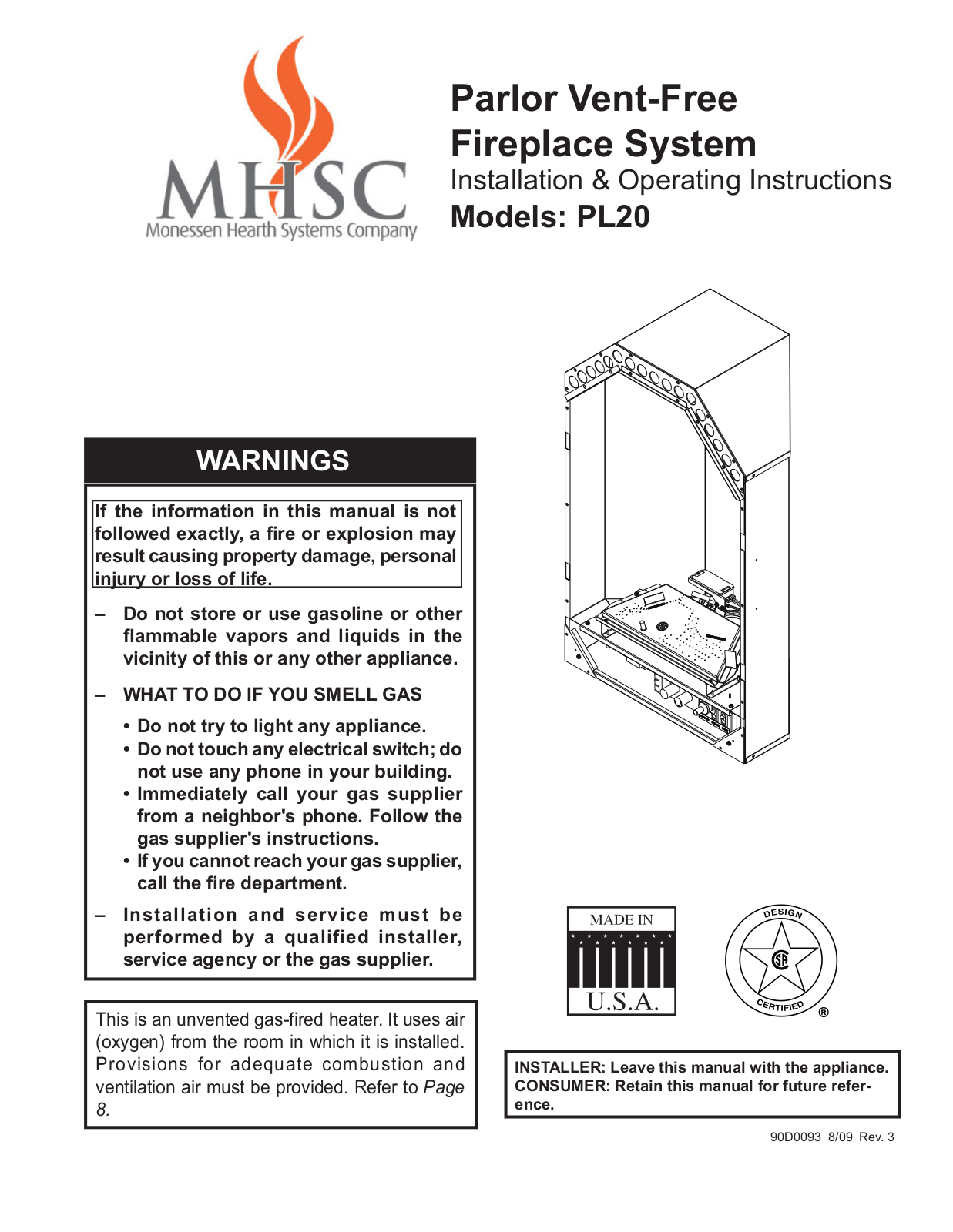 Monessen Hearth PL20 User Manual