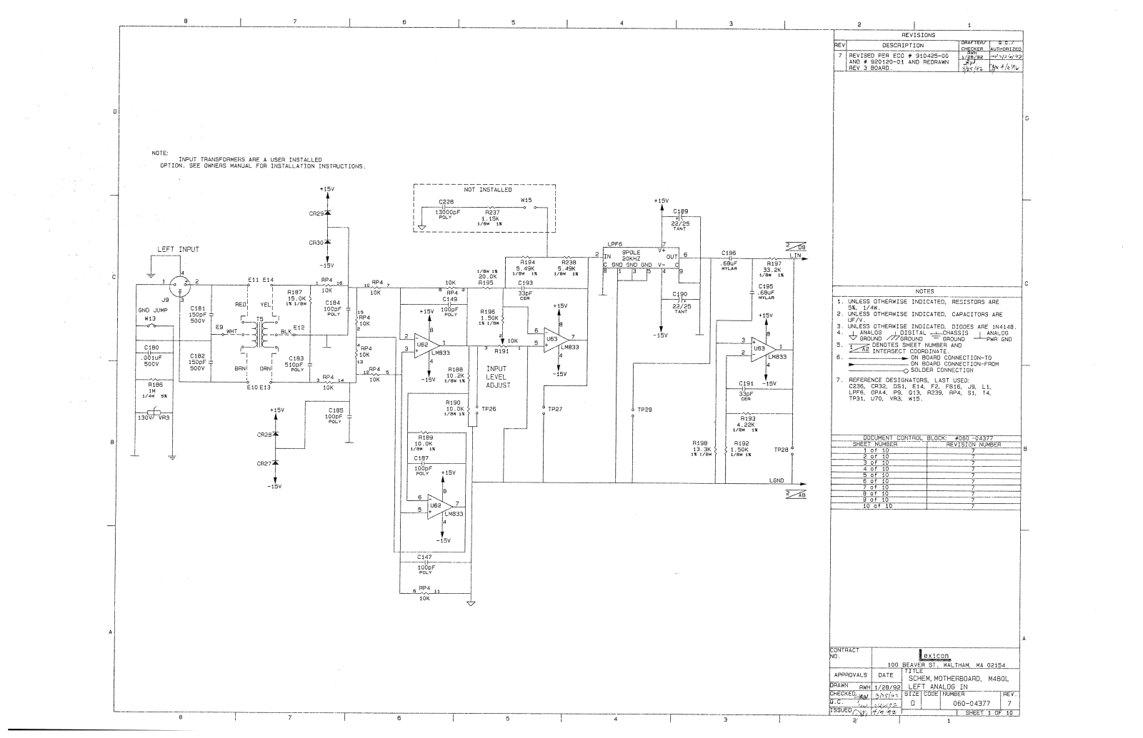 Lexicon 480, LEX480ANALOG User Manual