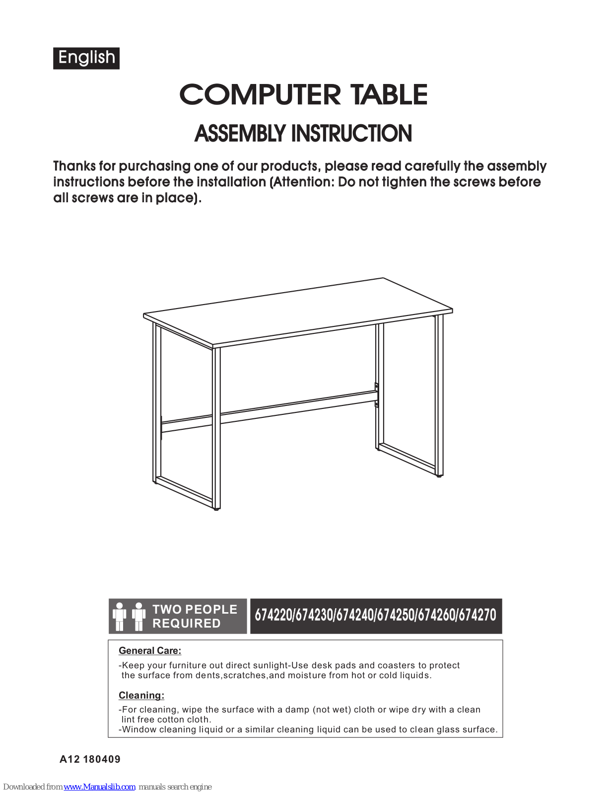 HJH office 674220, 674240, 674230, 674250, 674260 Assembly Instruction Manual