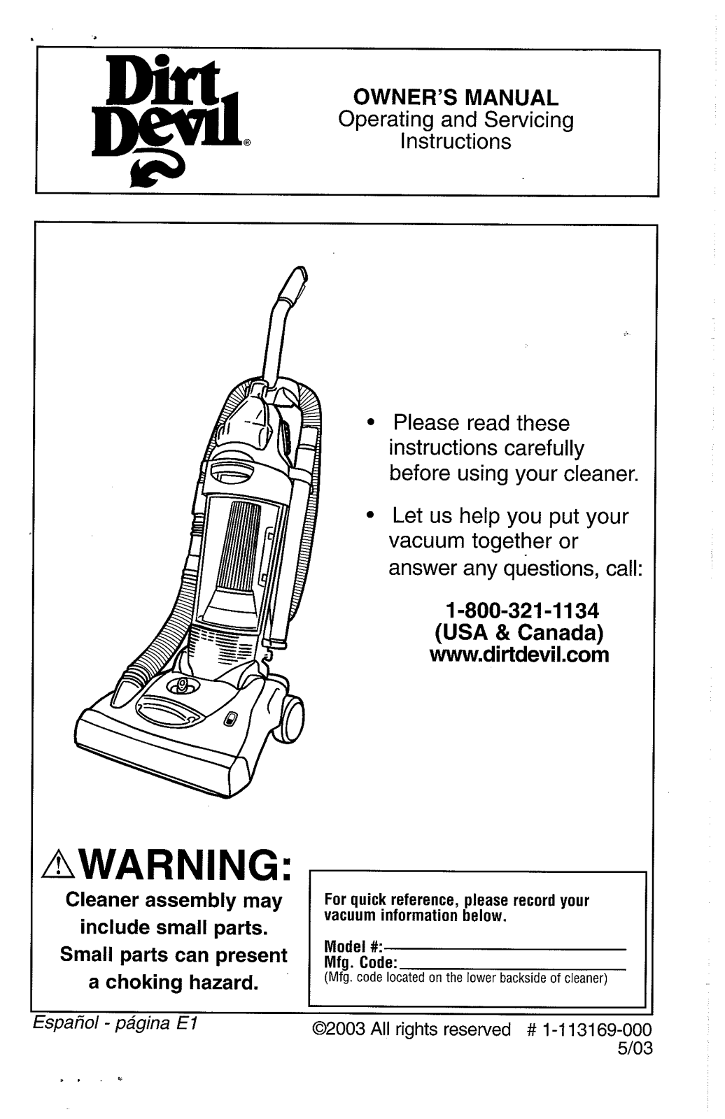 Dirtdevil M087500CA User Manual