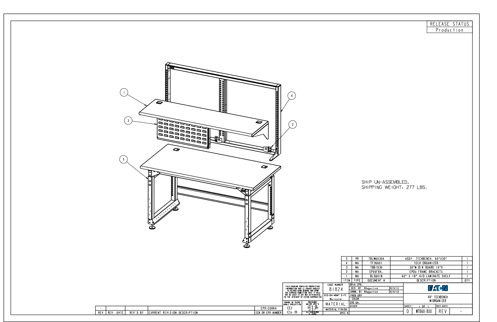 Eaton Benches By Wright Line WTB60-BXX Dimensional Sheet