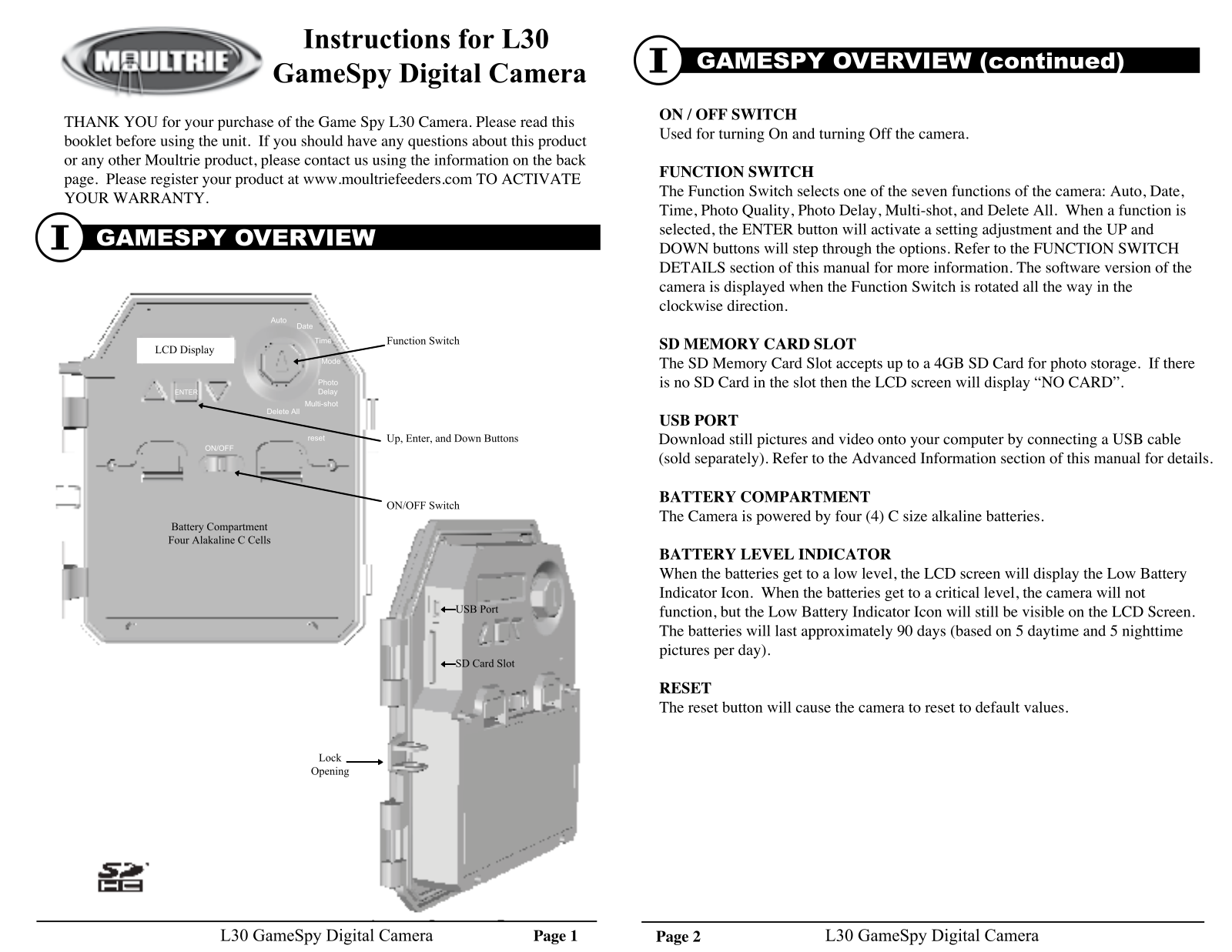 Moultrie L30 User Manual