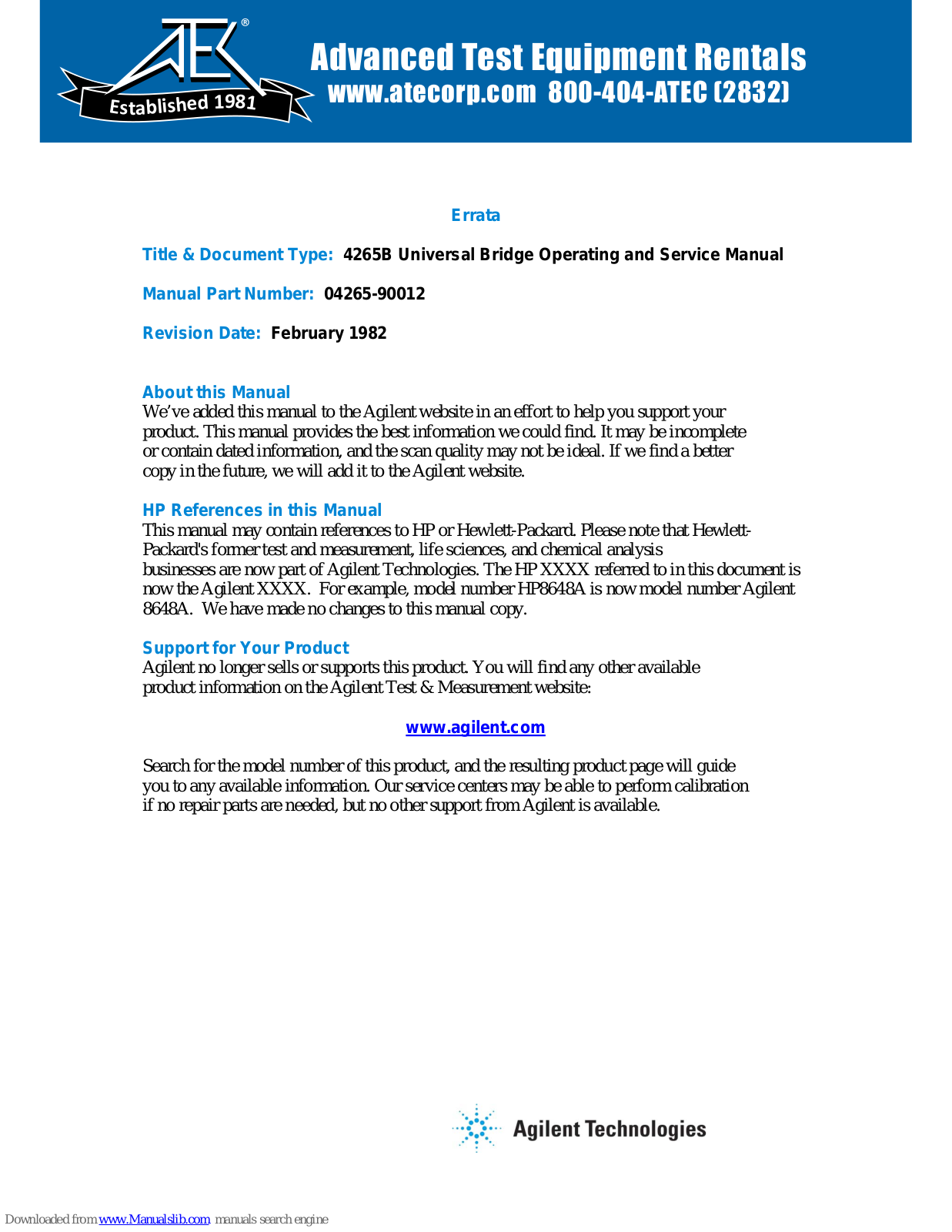 HP 4265B Operating And Service Manual