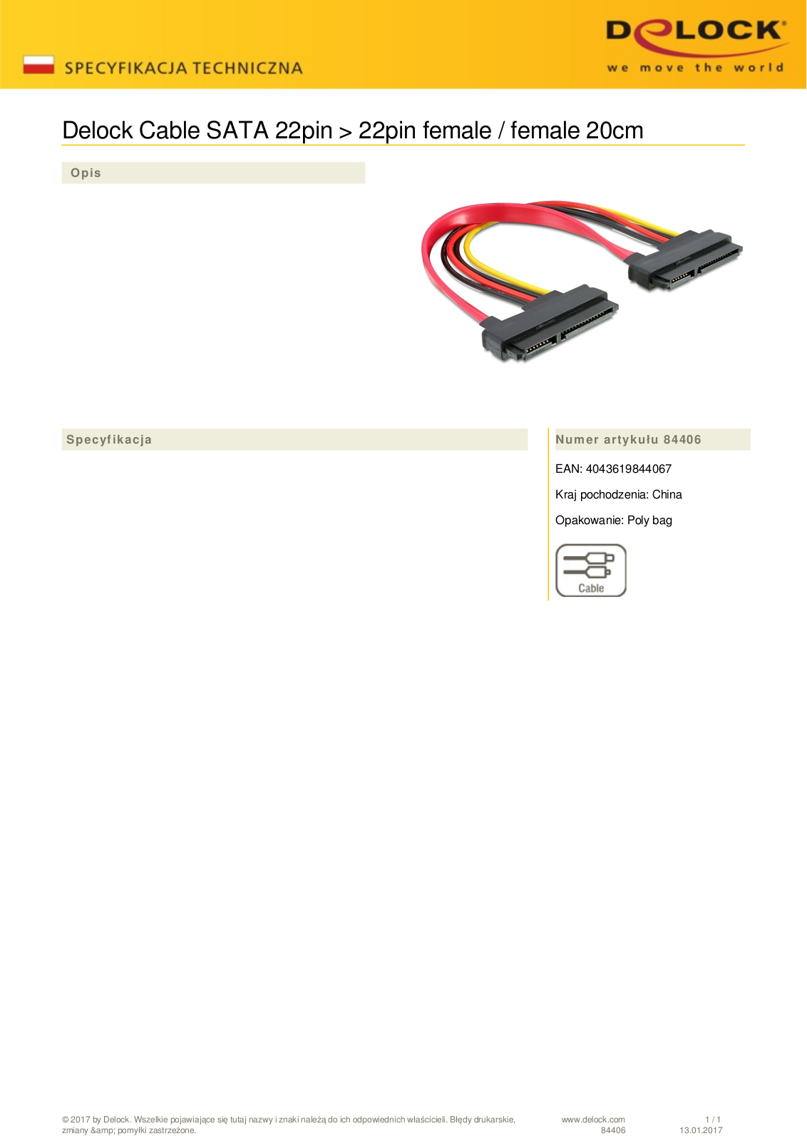 DeLOCK SATA 22-Pin on 22-Pin socket User Manual