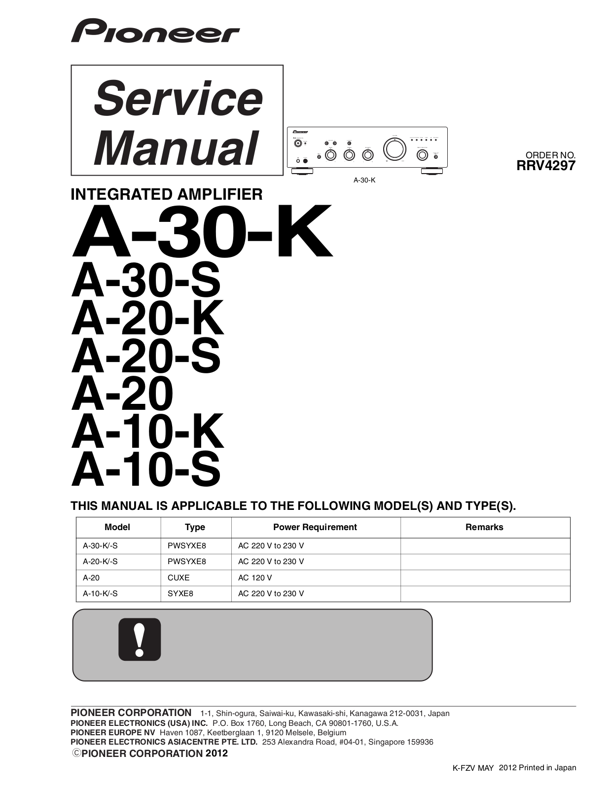 Pioneer A-30, A-20, A-10 Service manual