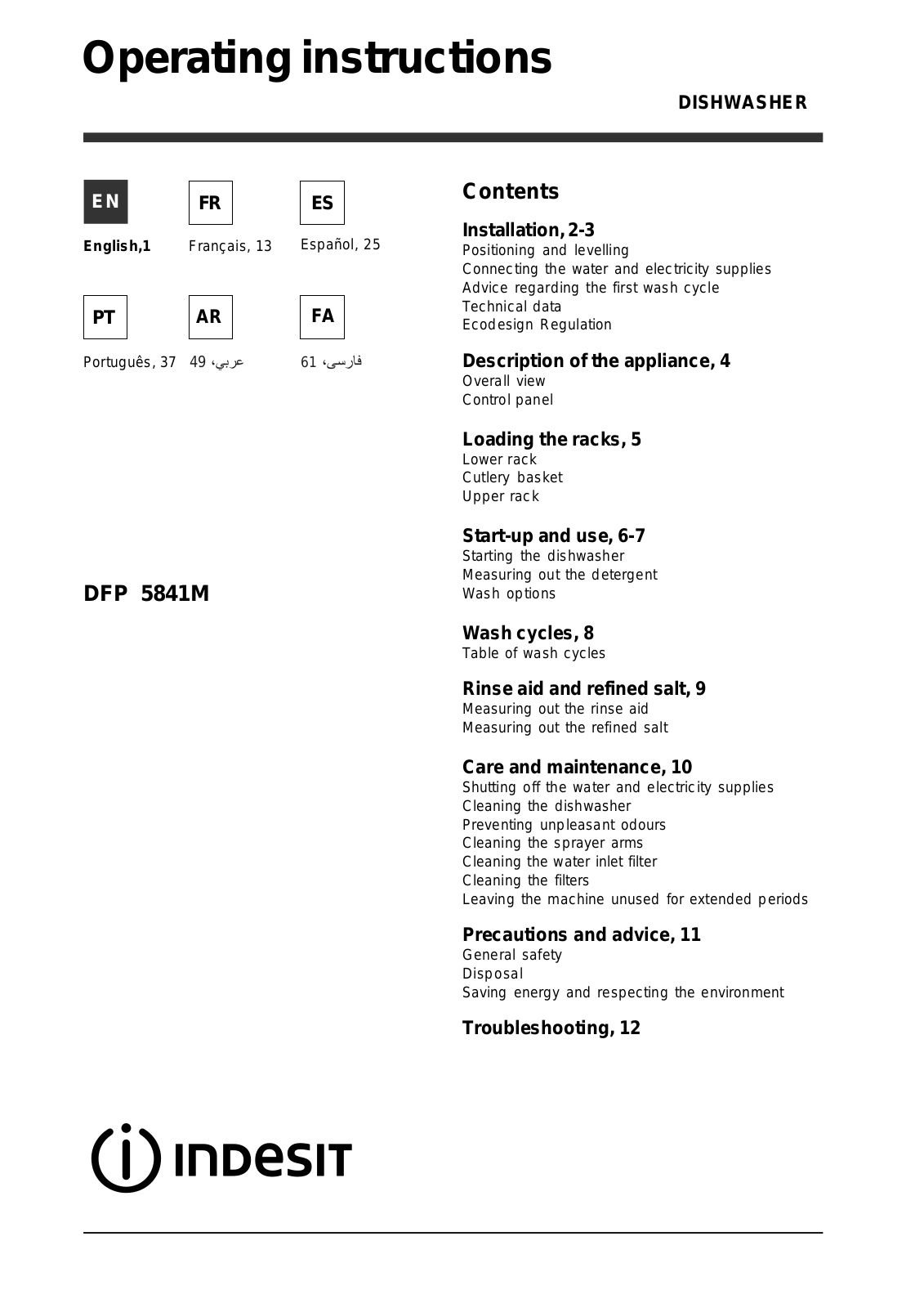 INDESIT DFP 5841M EX User Manual