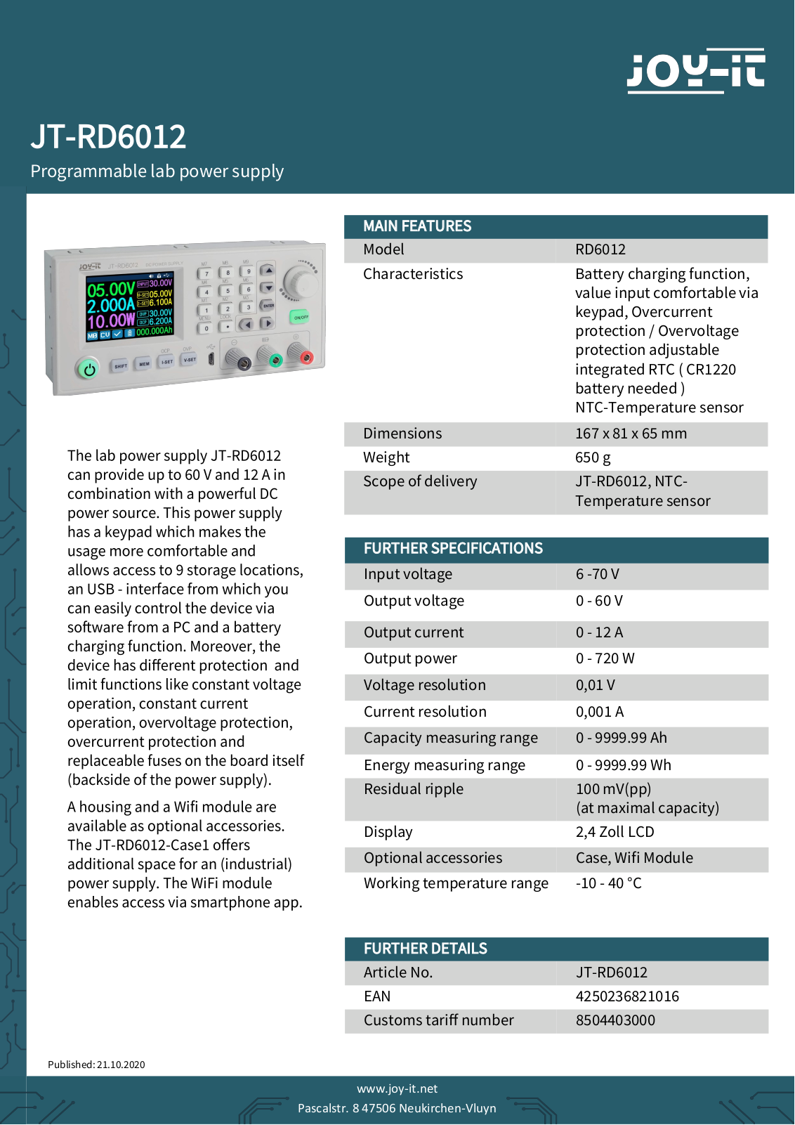 JOY-IT JOY-IT RD6012 Datasheet - ManualMachine.com