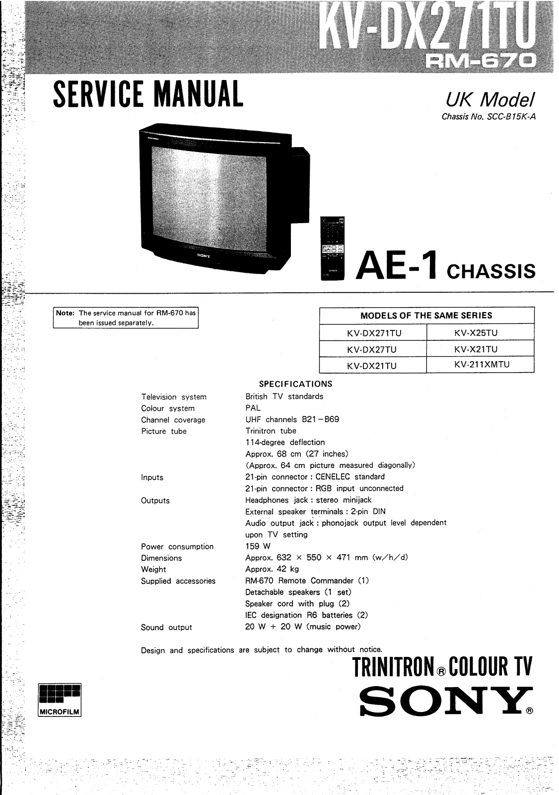 SONY KV-DX27TU Service Manual