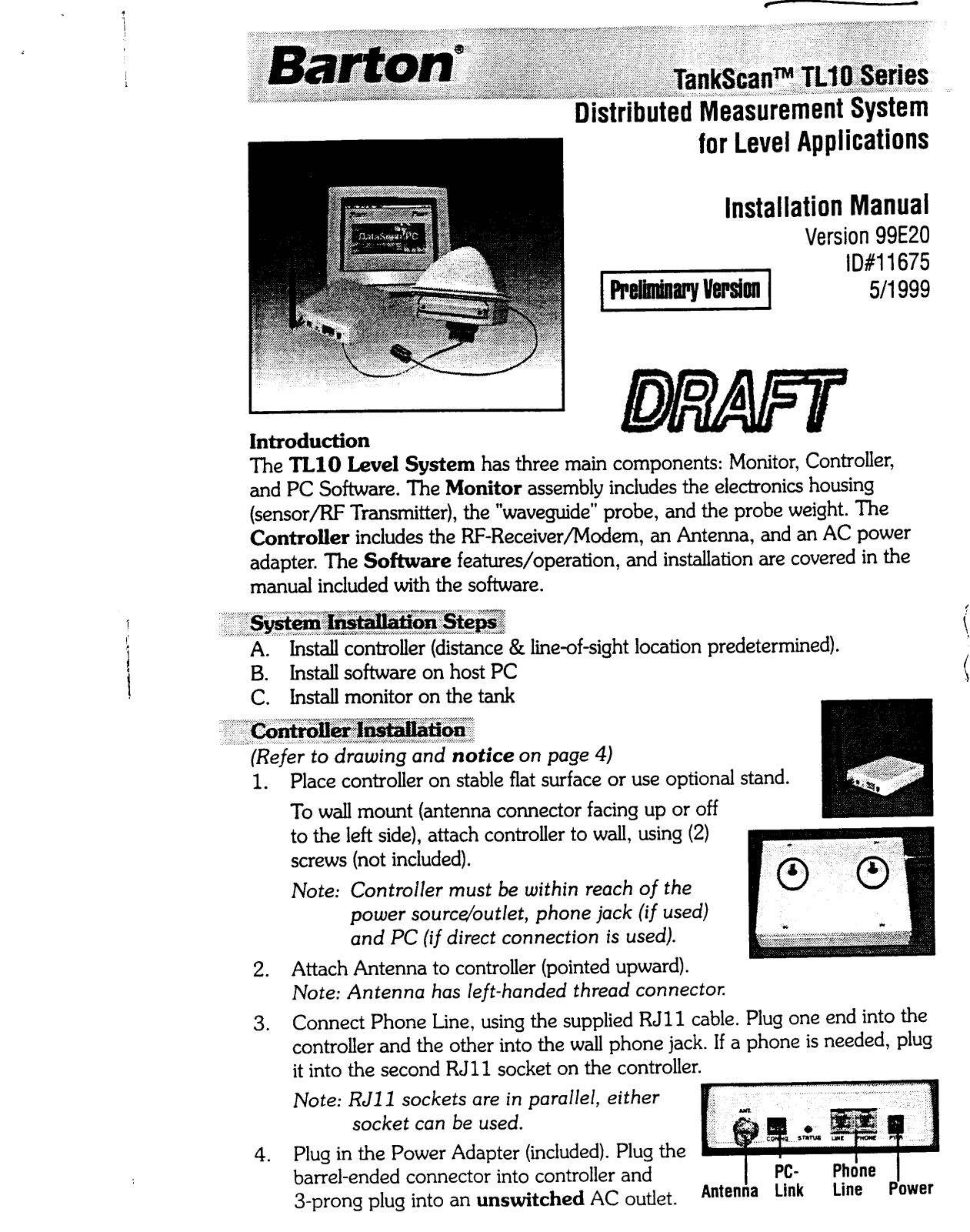 Barton Instrument Systems TL10 Owners Manual