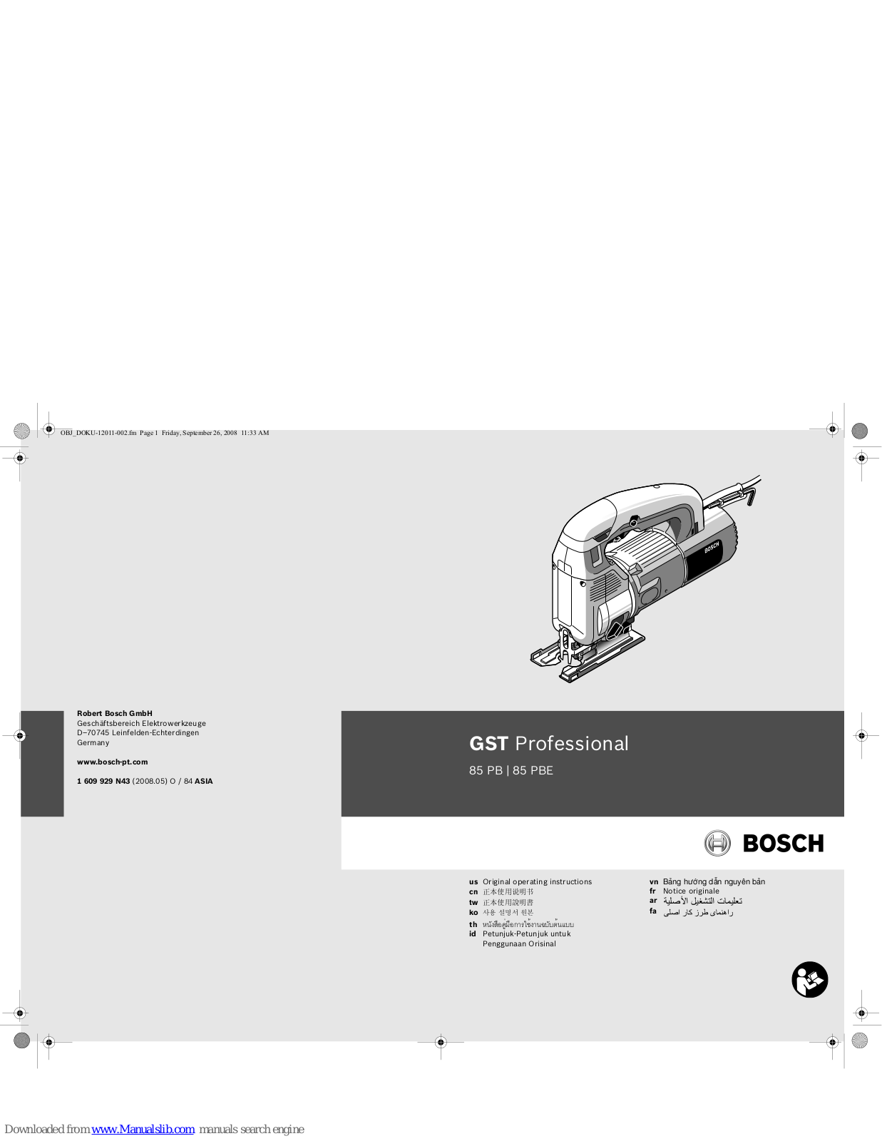 Bosch GST Professional 85 PB, GST Professional 85 PBE Original Operating Instructions