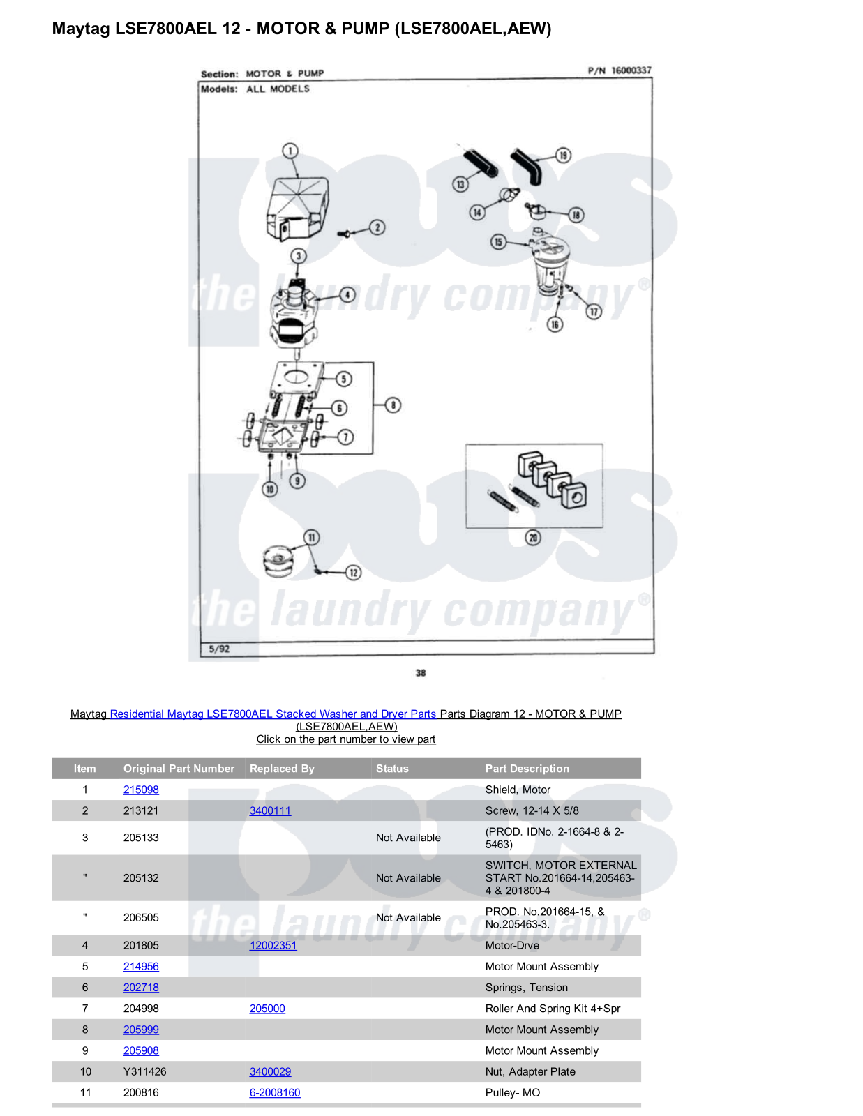 Maytag LSE7800AEL Stacked and Parts Diagram