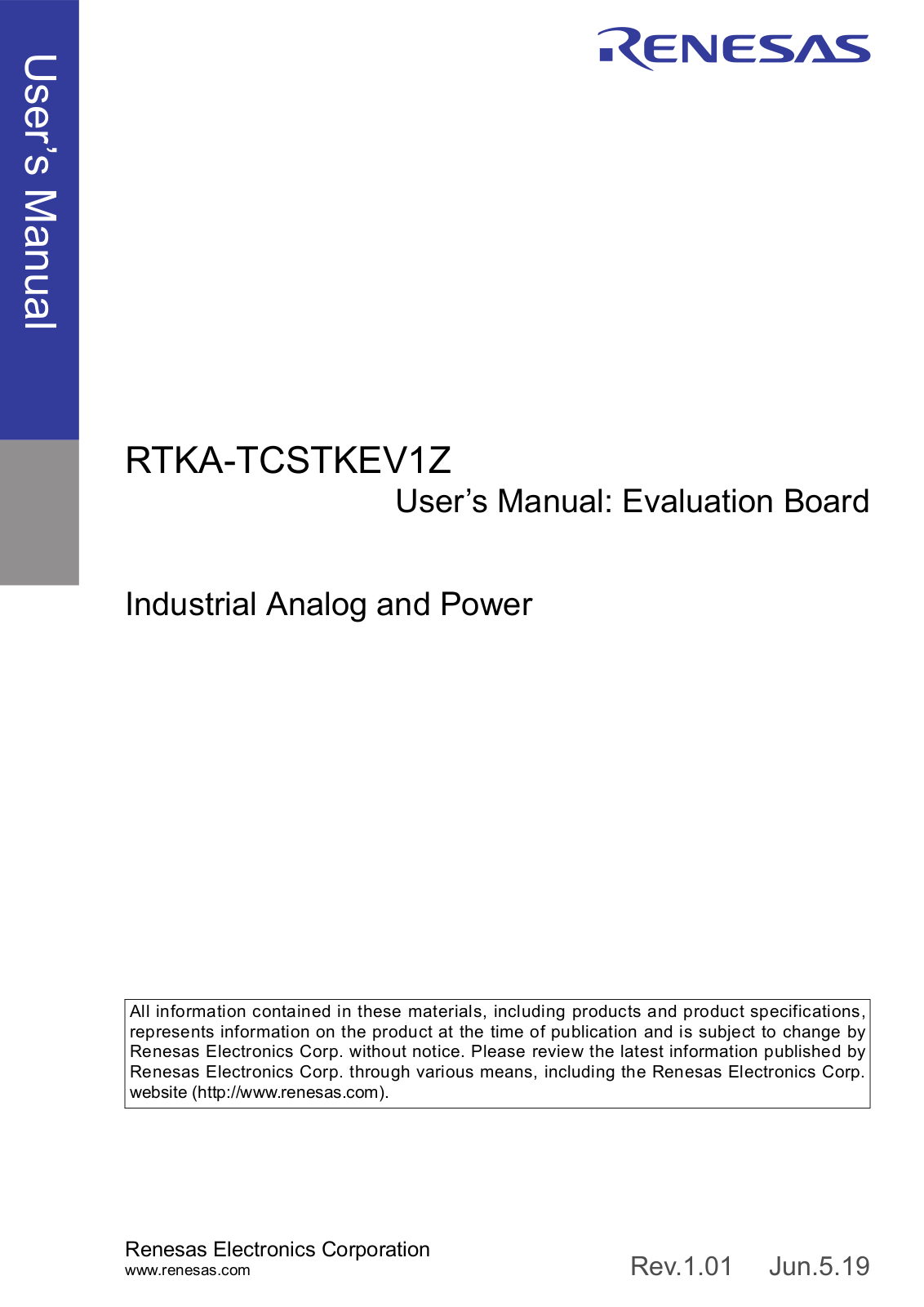 Renesas RTKA-TCSTKEV1Z User Manual