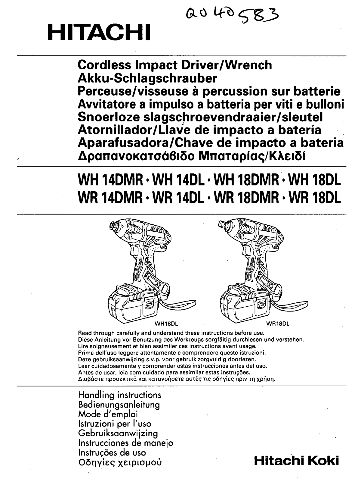 Hitachi WR 18DMR, WR 18DL, WH 14DMR, WH 14DL, WH 18DL User Manual