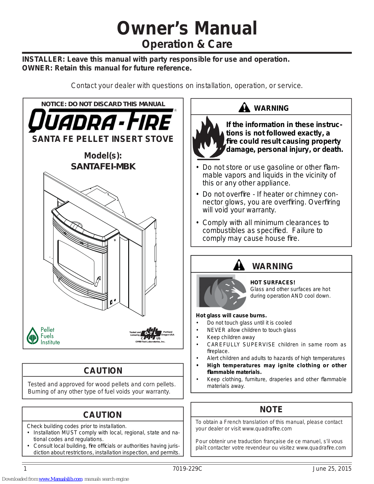 Quadra-Fire SANTAFEI-MBK Owner's Manual