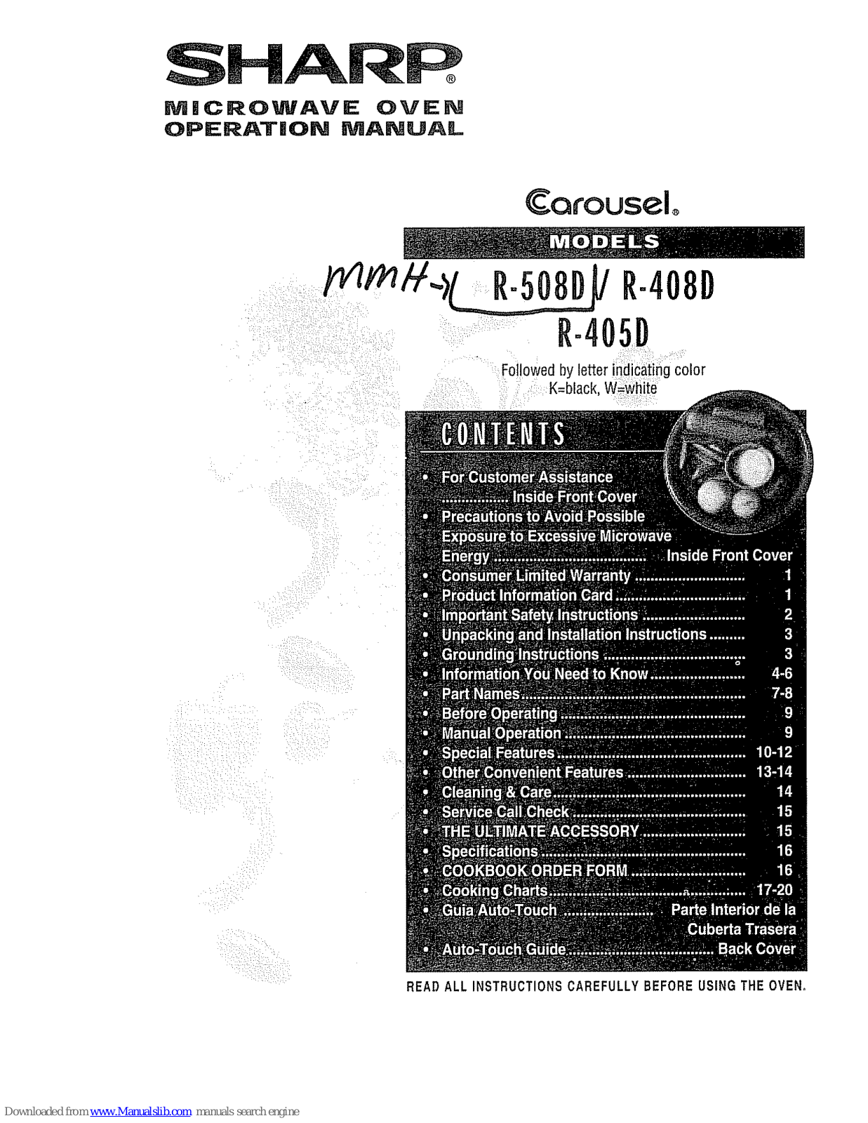 Sharp Carousel R-405D, Carousel R-508D, Carousel R-408D Operation Manual - ManualMachine.com