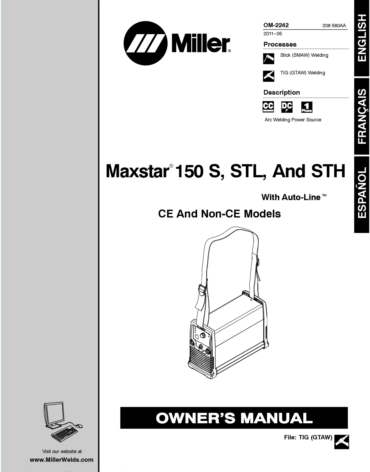 Miller Electric Maxstar 150 STH, Maxstar 150 S, Maxstar 150 STL Owner's Manual