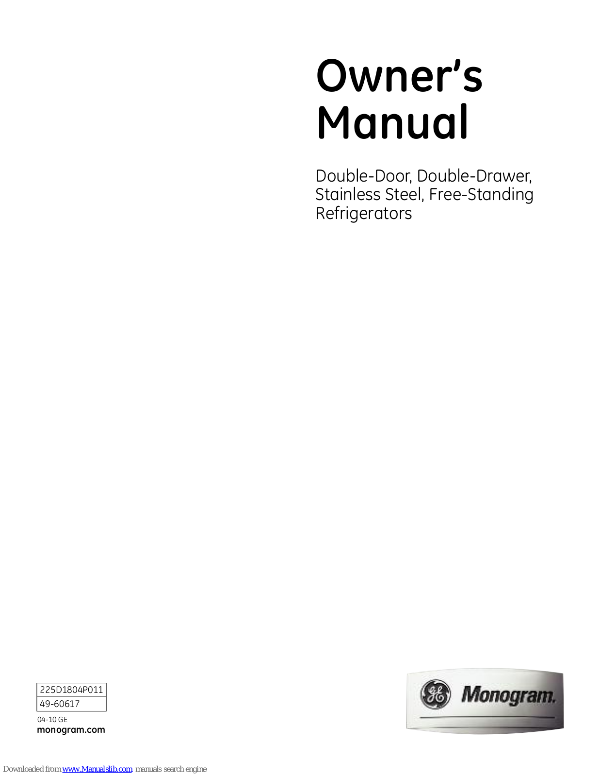 GE Monogram 225D1804P011 Owner's Manual