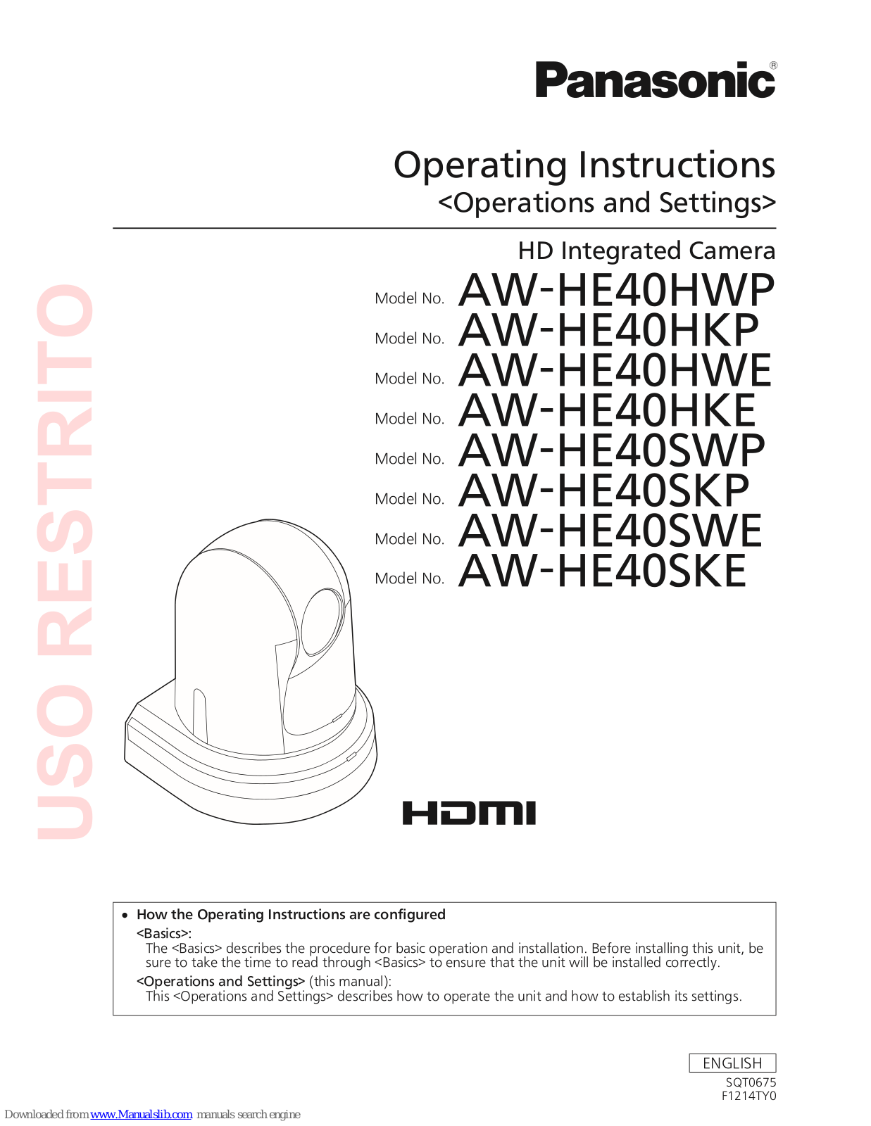 Panasonic AW-HE40HWP, AW-HE40SKP, AW-HE40HKP, AW-HE40SWE, AW-HE40SKE Operating Instructions Manual