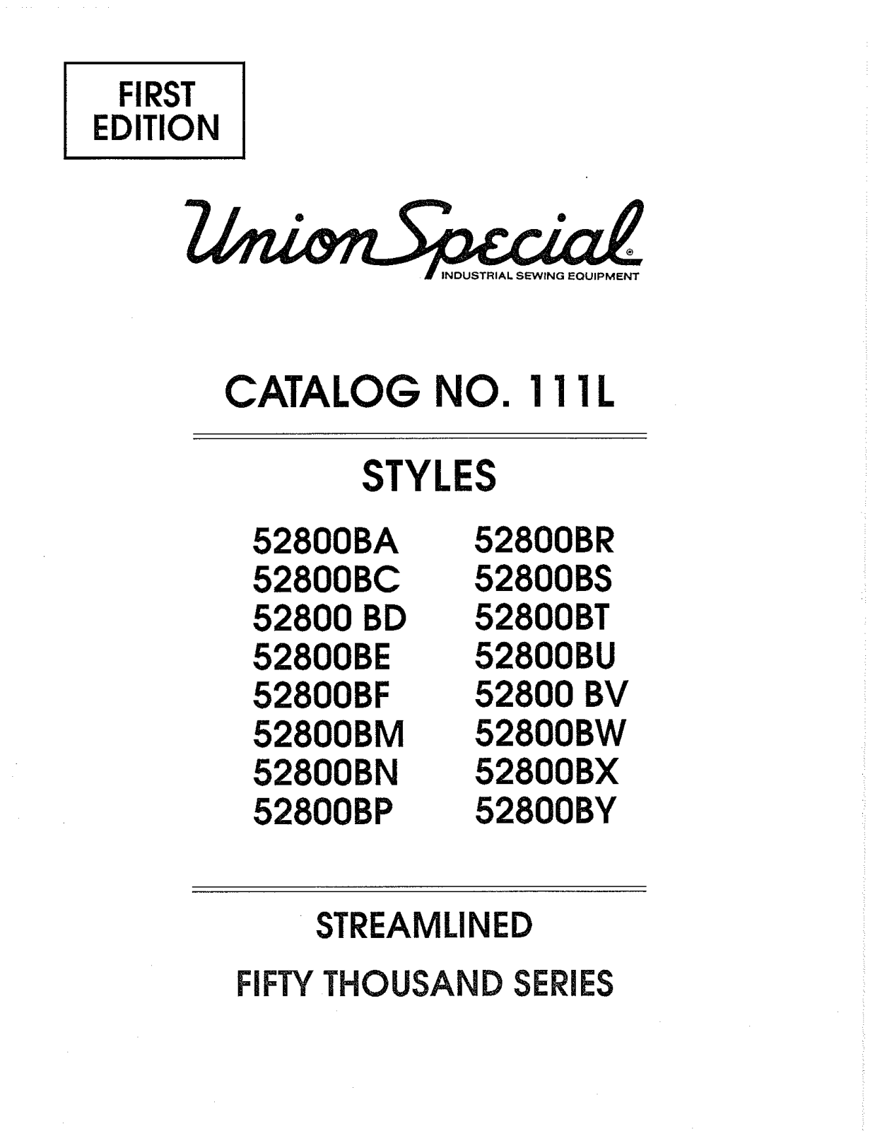 Union Special 52800BA, 52800BC, 52800BD, 52800BE, 52800BF Parts List