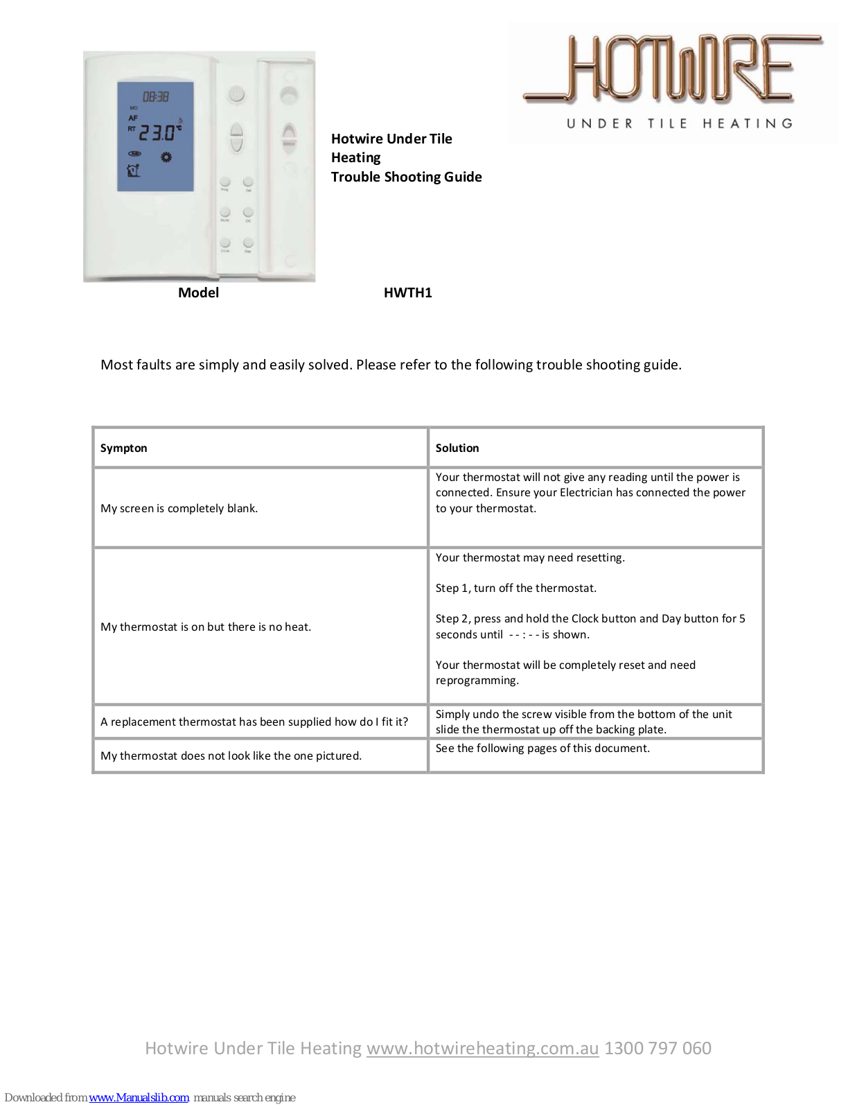 HotWire HWTH1, T888, Siemens RDE 20.1 Troubleshooting Manual