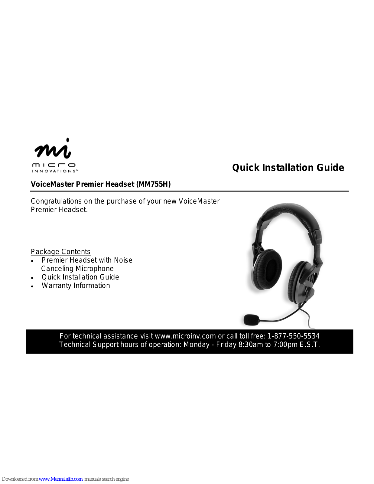 Micro Innovations VoiceMaster Premier MM 755H Quick Installation Manual