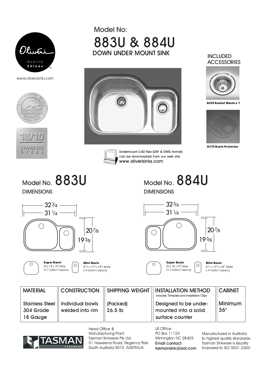 Oliveri 884U, 883U User Manual