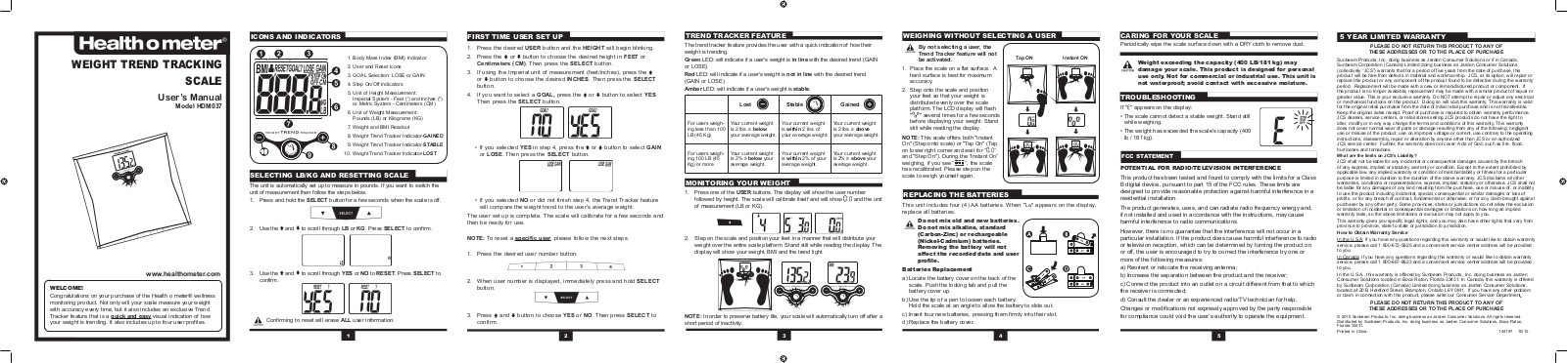 Health o meter HDM037DQ-01 Owner's Manual