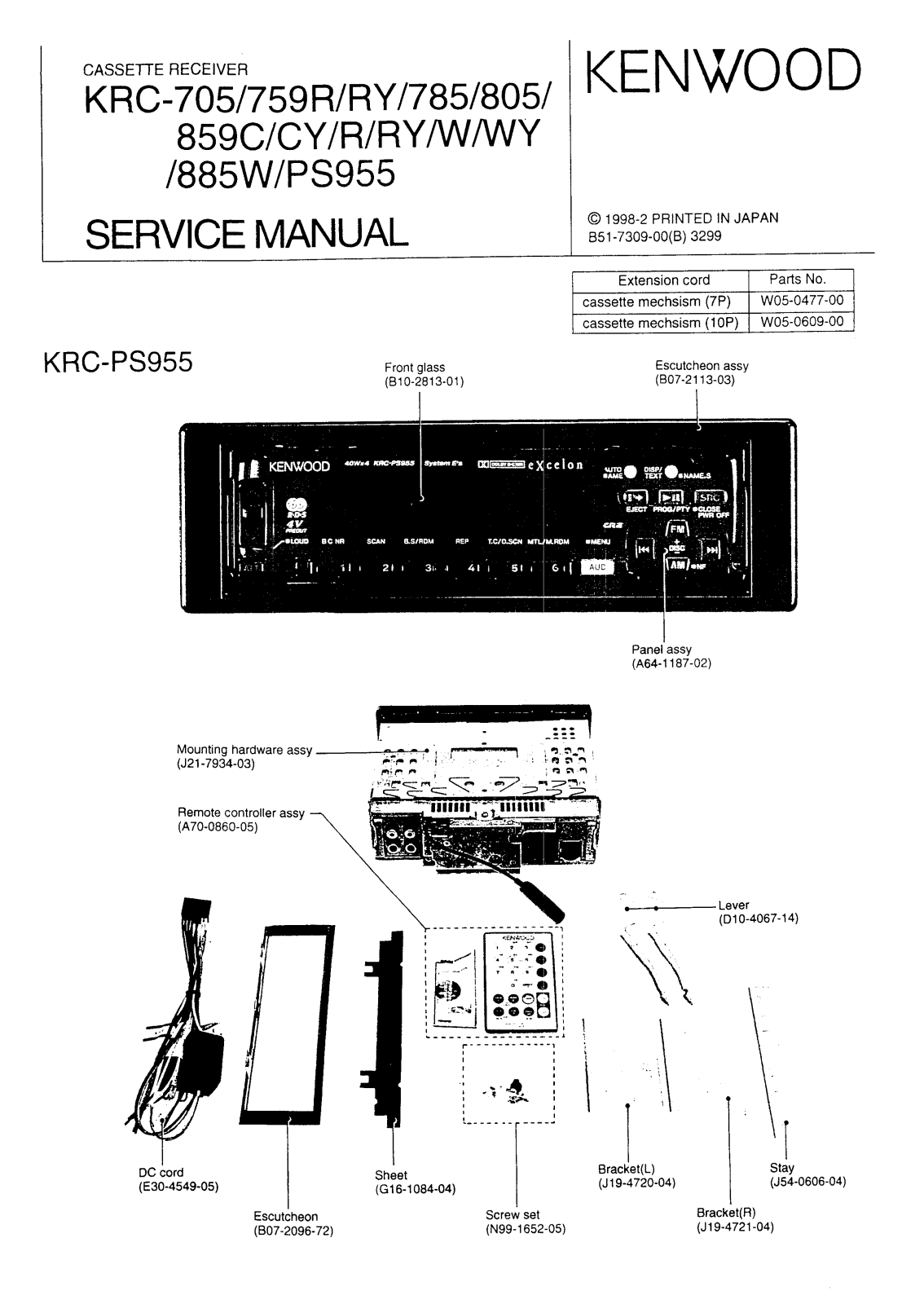 kenwood KRC-705, KRC-759R, KRC-759RY, KRC-785, KRC-805 Service Manual