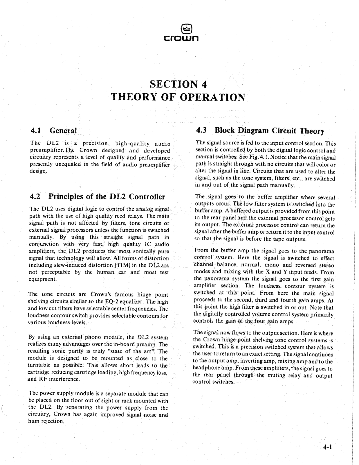 Crown DL-2 AUDIO Schematic
