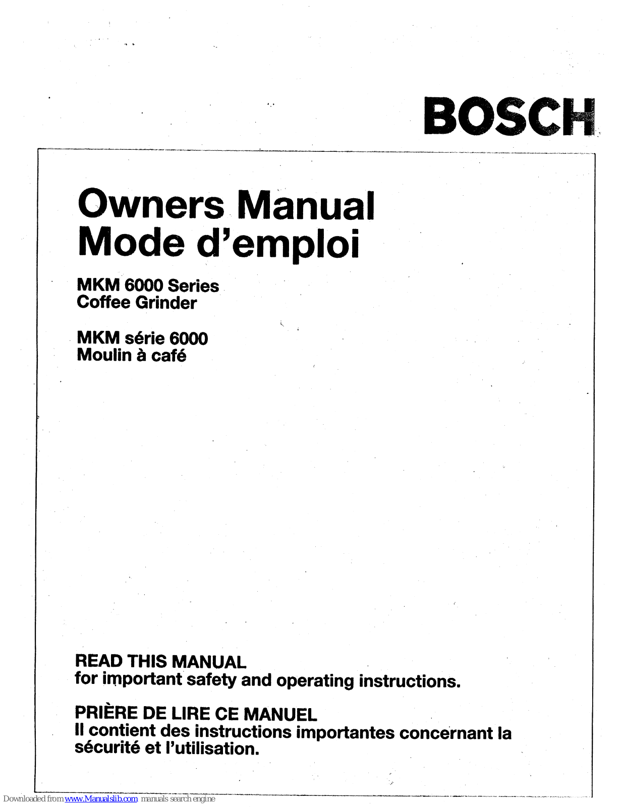 Bosch MKM6000UC, MKM6003UC Owner's Manual