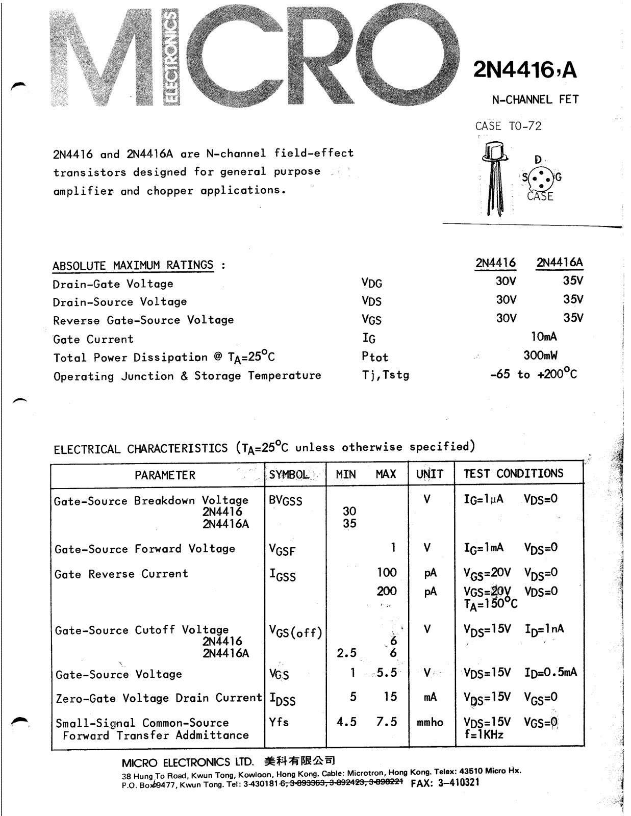 ME 2N4416A, 2N4416 Datasheet