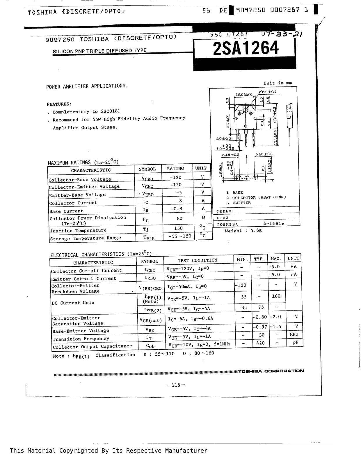 TOSHIBA 2sa1264 Datasheet - ManualMachine.com