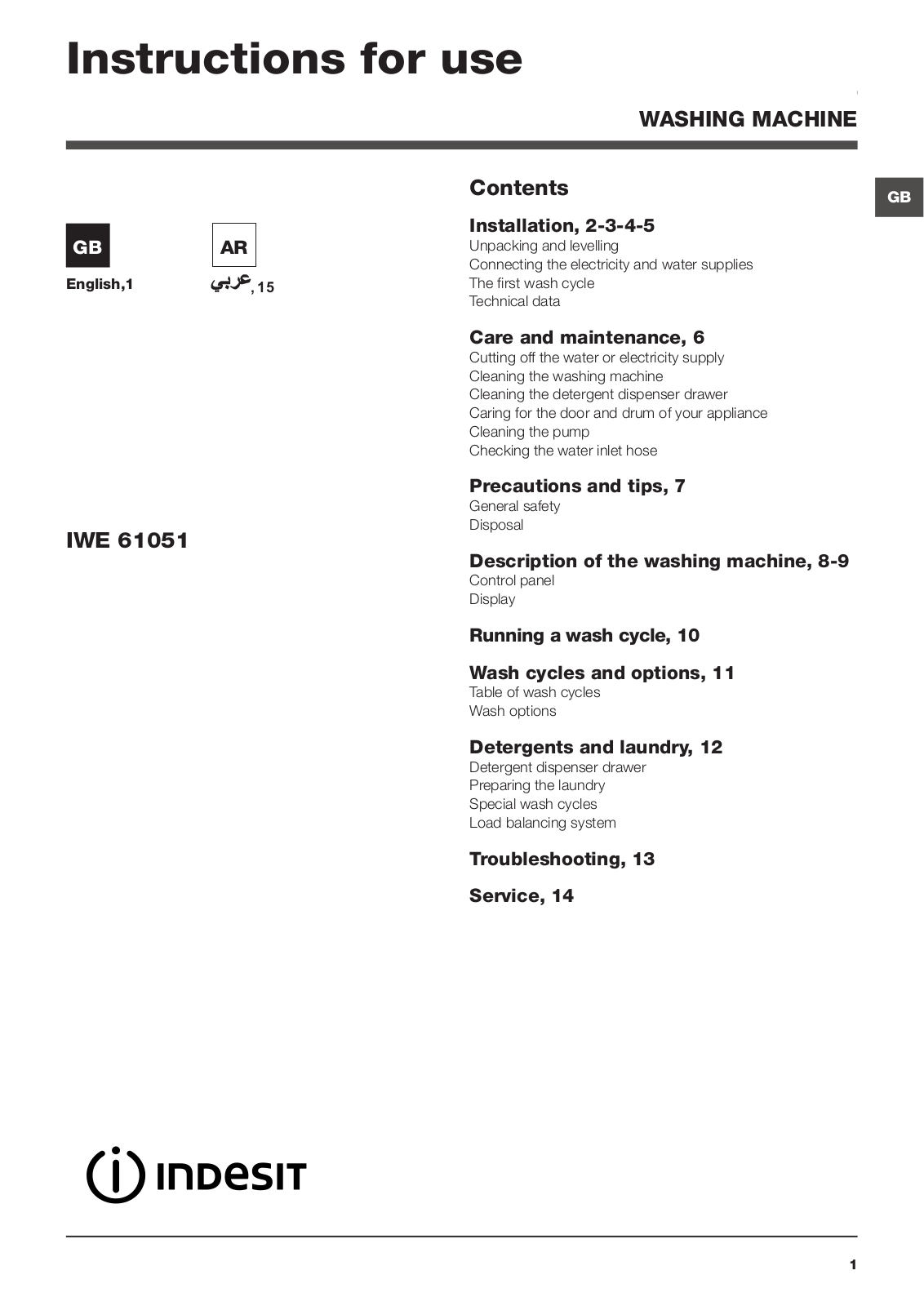 INDESIT IWE 61051 EX 60HZ User Manual