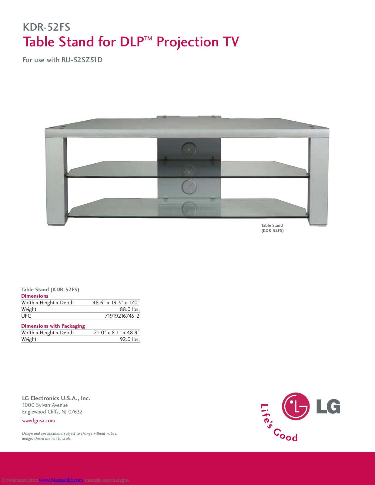 LG KDR-52FS Dimensions