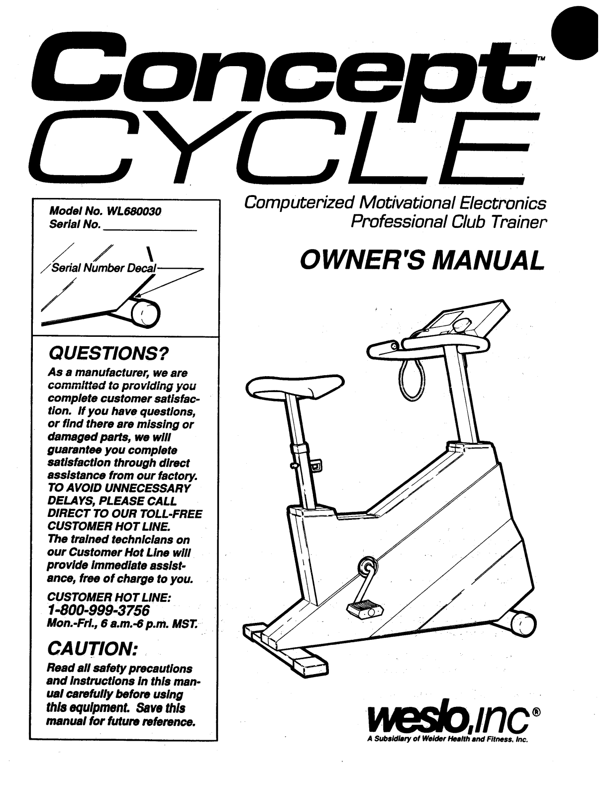 Weslo WL680030 Owner's Manual