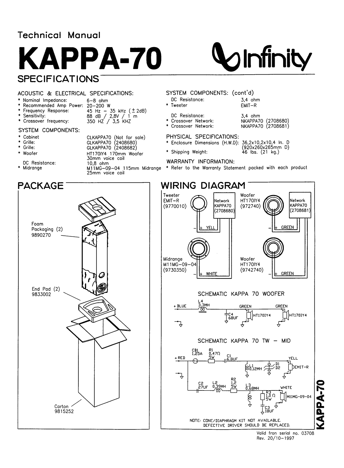 Infinity Kappa-70 Technical Manual