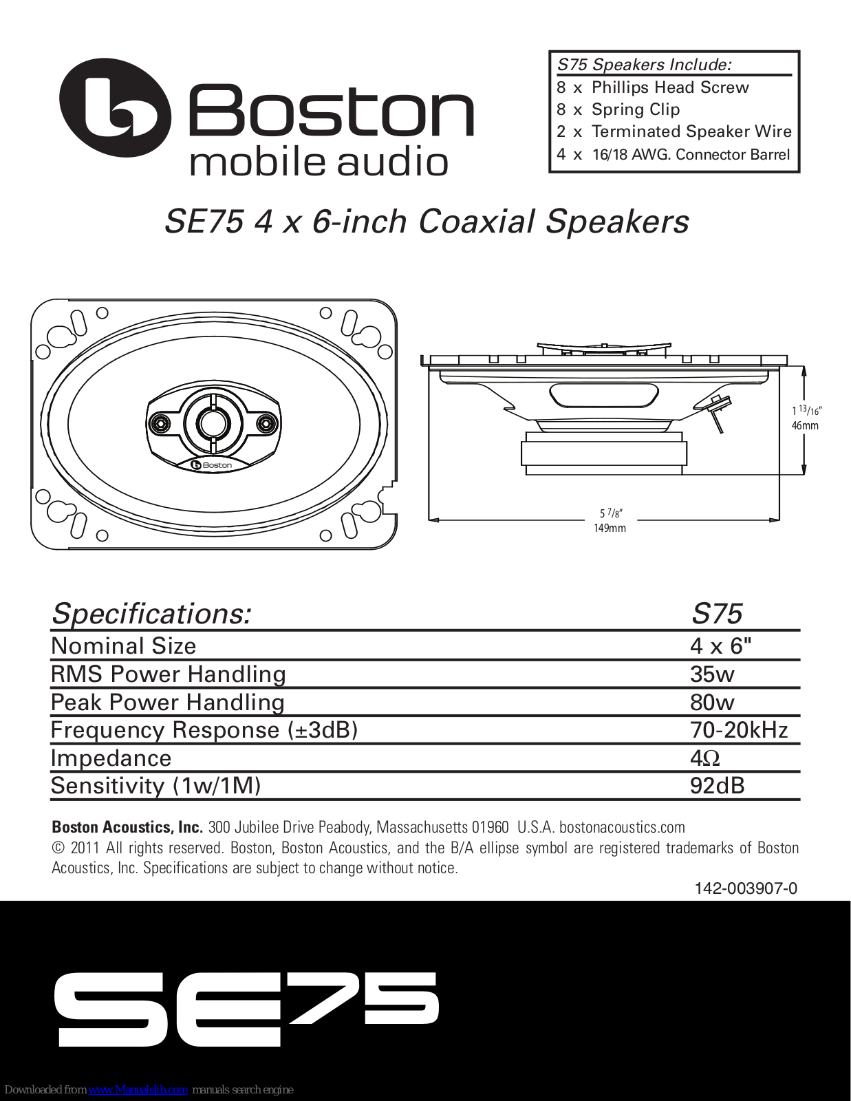 Boston Acoustics SE75 Specifications